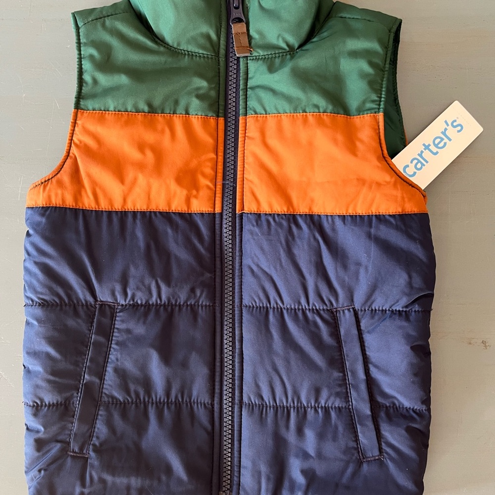 Carter's Green and Orange Puffer Vest 3T